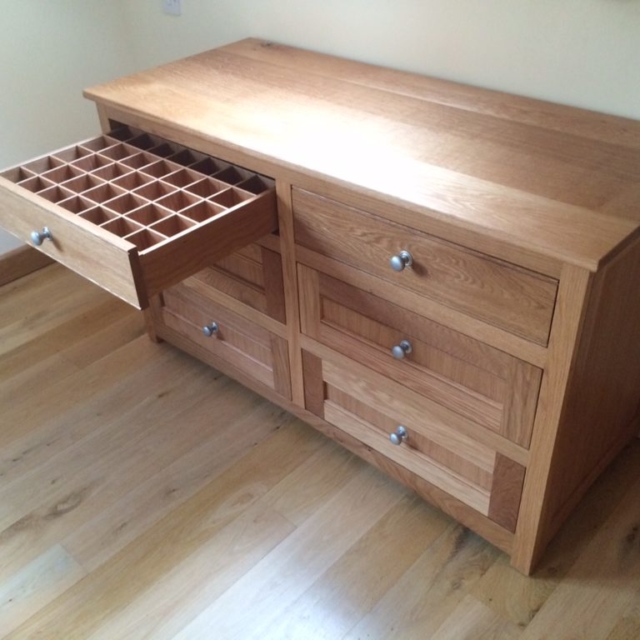Solid Oak chest of drawers with bespoke tie storage